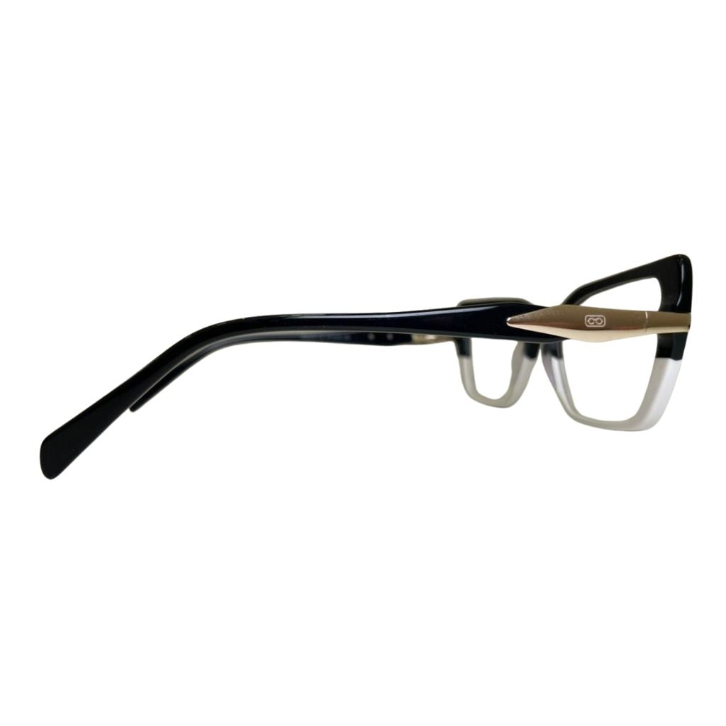 Armação Feminina Center Eyewear modelo TP2279 - Gatinho Listrada Preto Grafite Acetato Premium com Detalhe Metálico