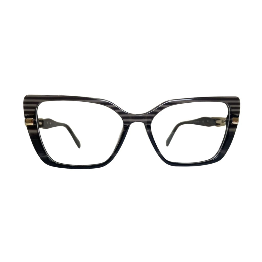 Armação Feminina Center Eyewear modelo TP2279 - Gatinho Listrada Preto Grafite Acetato Premium com Detalhe Metálico