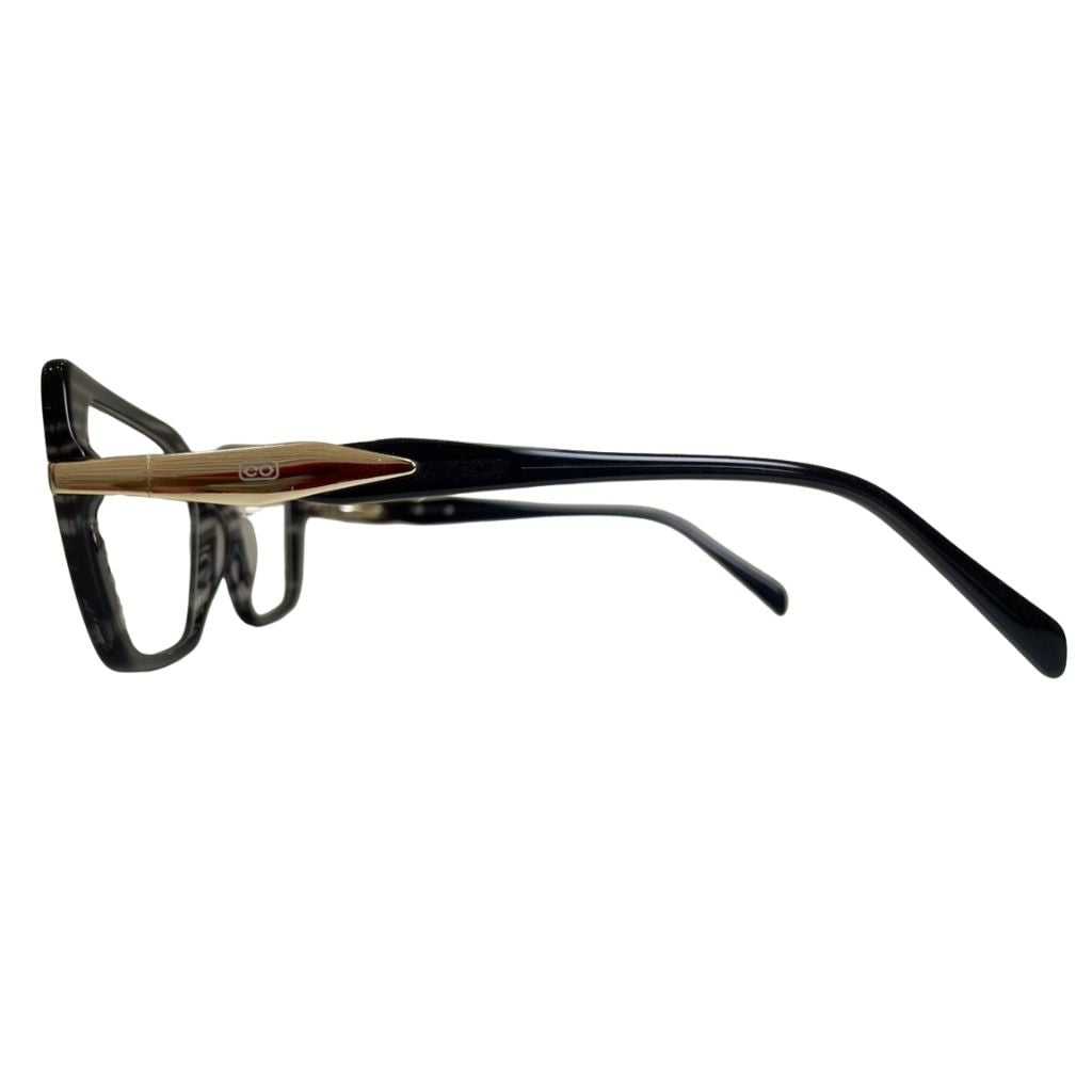 Armação Feminina Center Eyewear modelo TP2279 - Gatinho Listrada Preto Grafite Acetato Premium com Detalhe Metálico