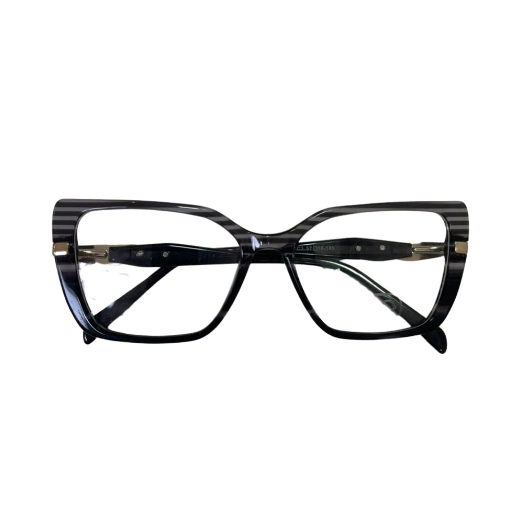 Armação Feminina Center Eyewear modelo TP2279 - Gatinho Listrada Preto Grafite Acetato Premium com Detalhe Metálico