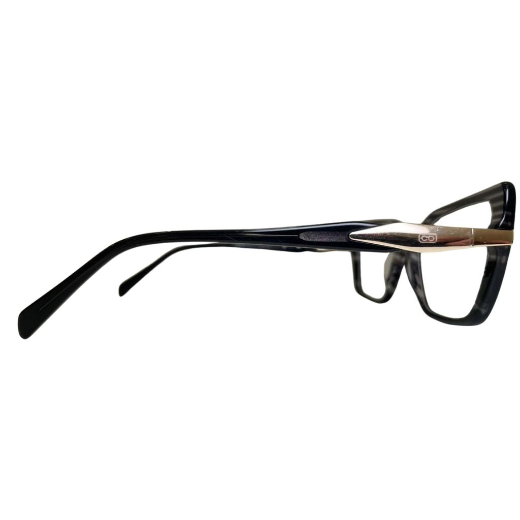 Armação Feminina Center Eyewear modelo TP2279 - Gatinho Listrada Preto Grafite Acetato Premium com Detalhe Metálico