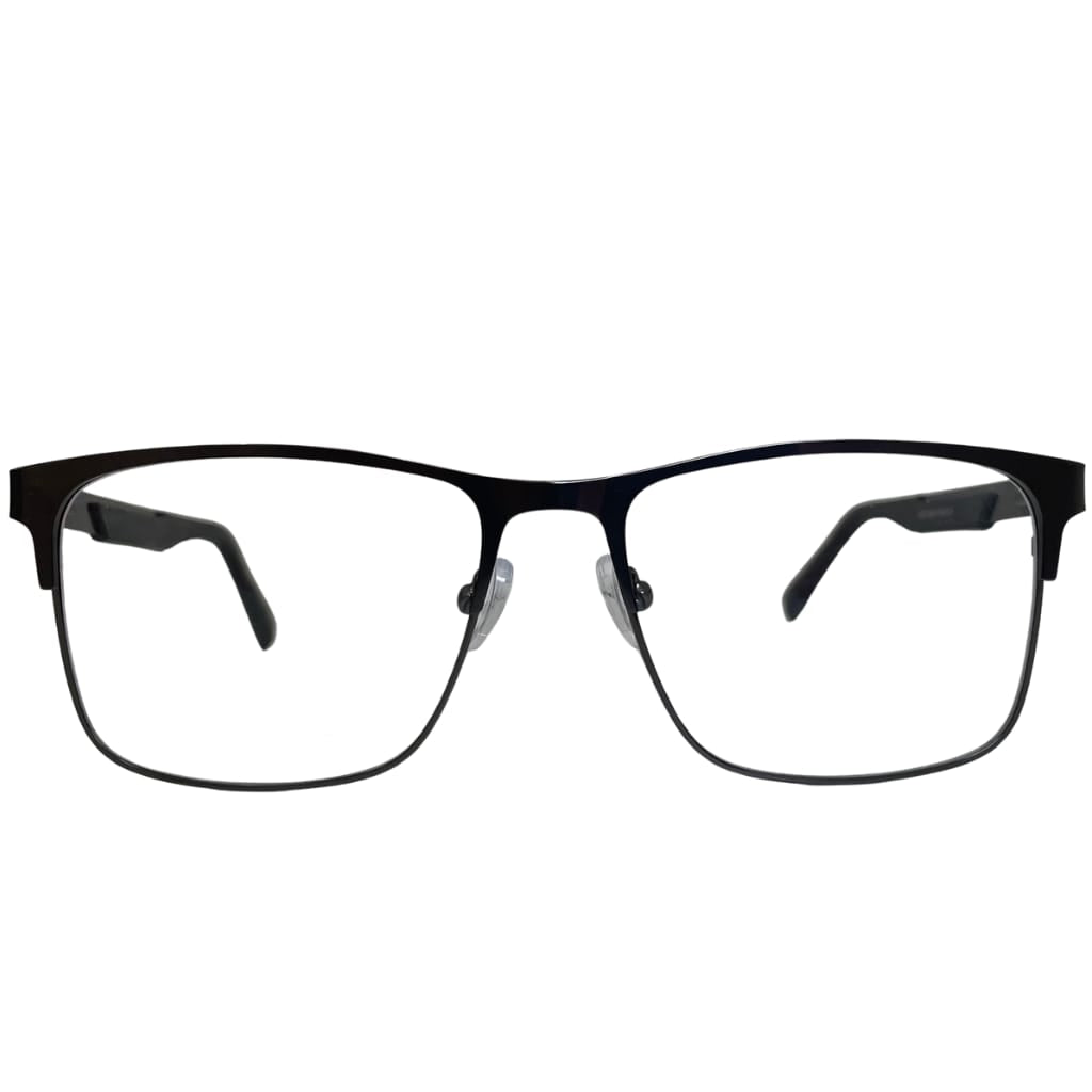 Armação Center Eyewear Masculina Retangular Azul e Preto – Metal Premium com Clip-On Solar Polarizado (Modelo 6530)