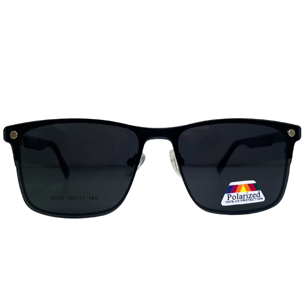 Armação Center Eyewear Masculina Retangular Azul e Preto – Metal Premium com Clip-On Solar Polarizado (Modelo 6530)