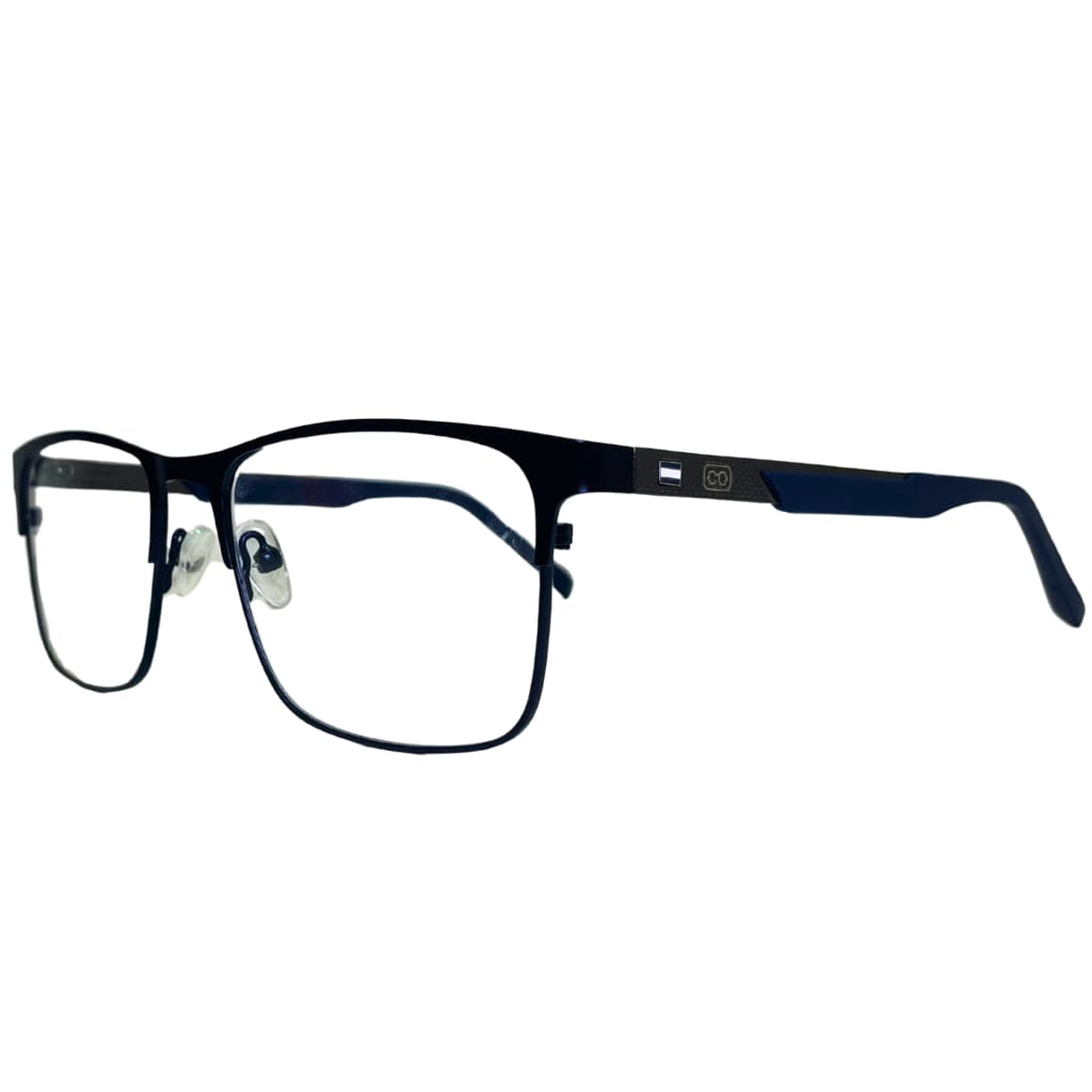 Armação Center Eyewear Masculina Retangular Azul e Preto – Metal Premium com Clip-On Solar Polarizado (Modelo 6530)