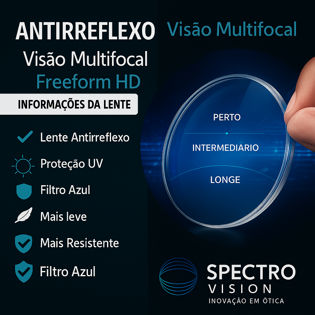 Lentes Multifocais Freeform HD Spectro Vision – Máxima Precisão em Alta Definição - Dioptrias - ESF +6.00 a -6.00 CIL -4.00